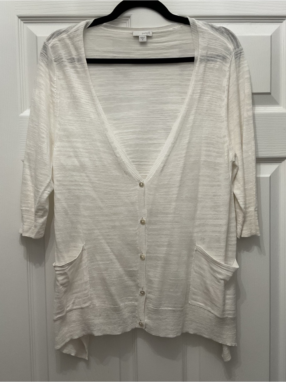 J. Jill Lightweight White Button-Front Cardigan